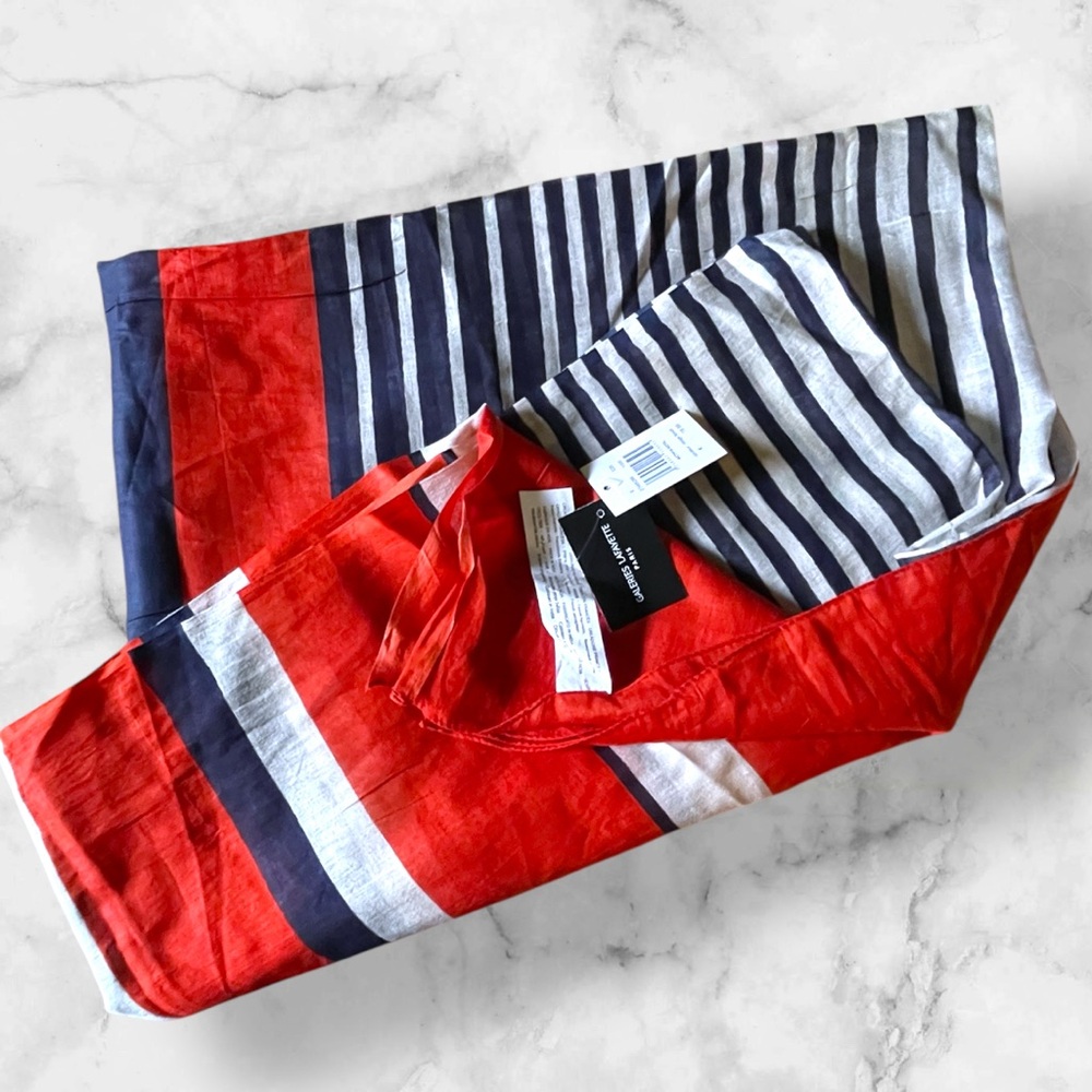 Galeries Lafayette Paris Stripe 100% Cotton Jacket Wrap Scarf Rouge foncé NWT
